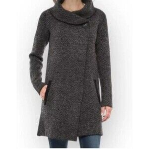 Adrienne Vittadini Cowl Neck Cardigan Sweater Shawl Wrap Wool Blend Black Size M